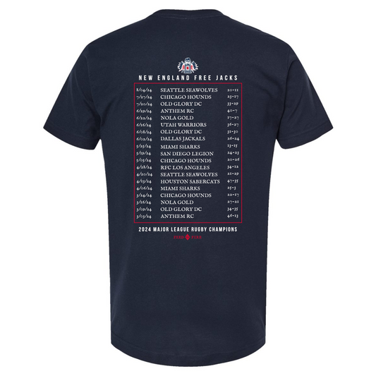 Free Jacks 2024 MLR Champions Match List Navy Tee